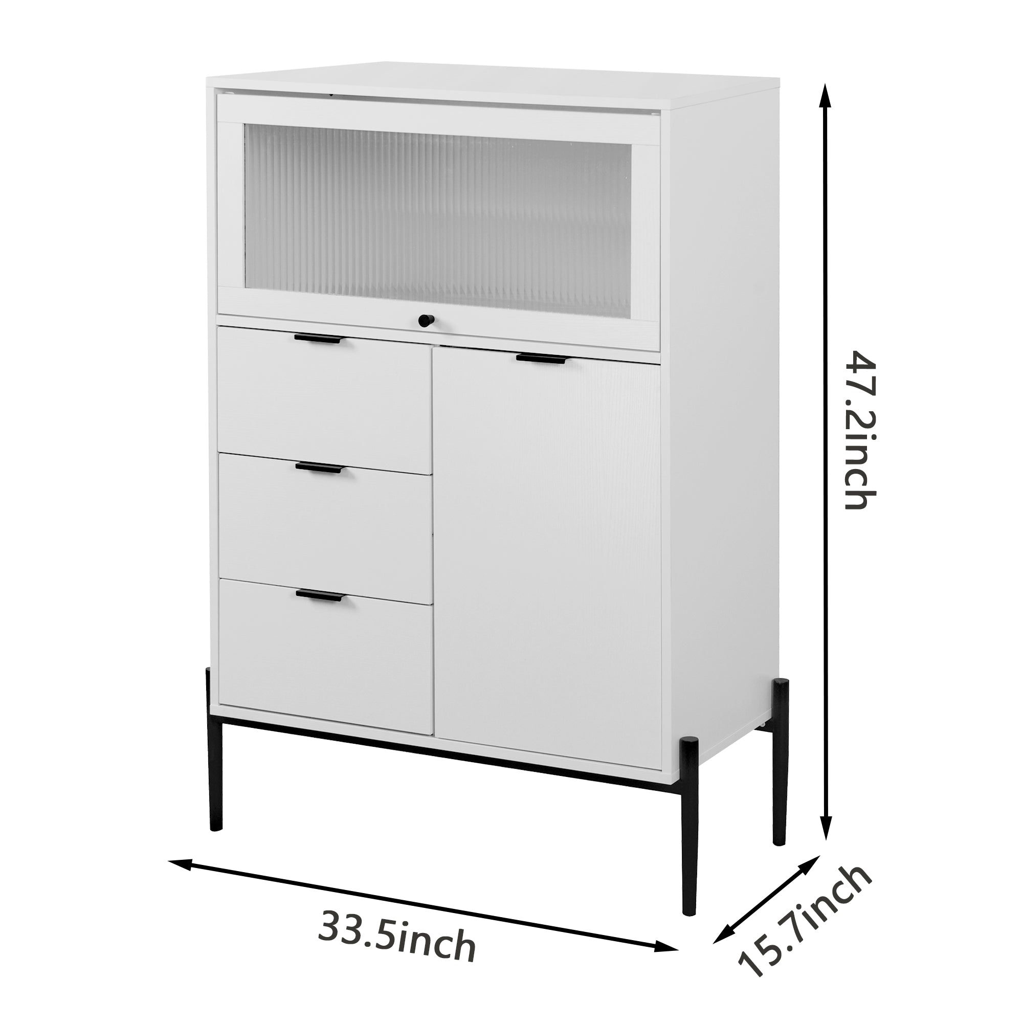 Sideboard with 3 Drawers 1 Glass Door Storage 85x40x120cm - Wooden