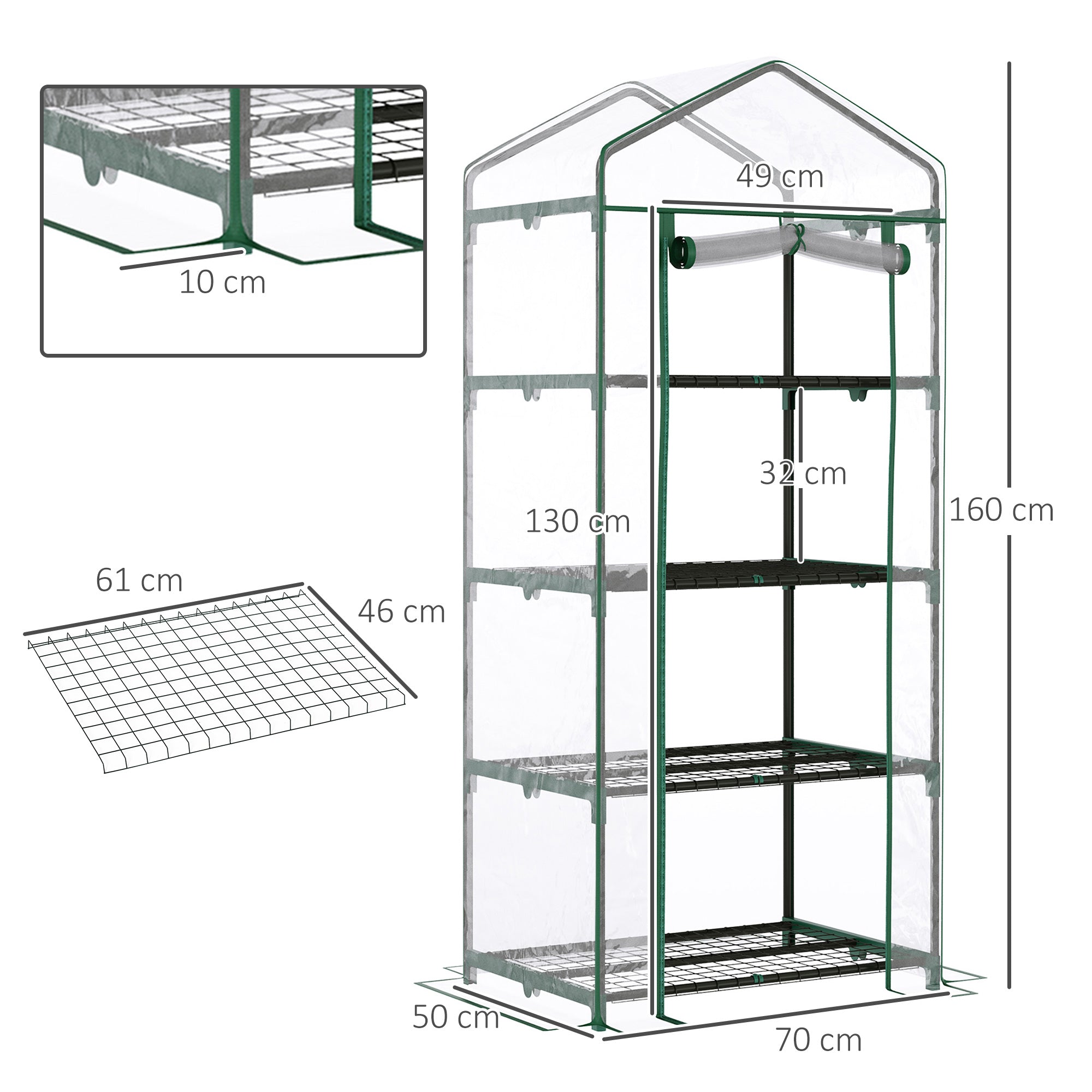 4 Tiers Mini Portable Greenhouse, Compact Plant Grow Shed, Transparent PVC Cover and Metal Frame