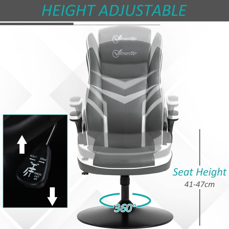 Gaming Chair Ergonomic Adjustable Height Swivel PVC Leather Grey