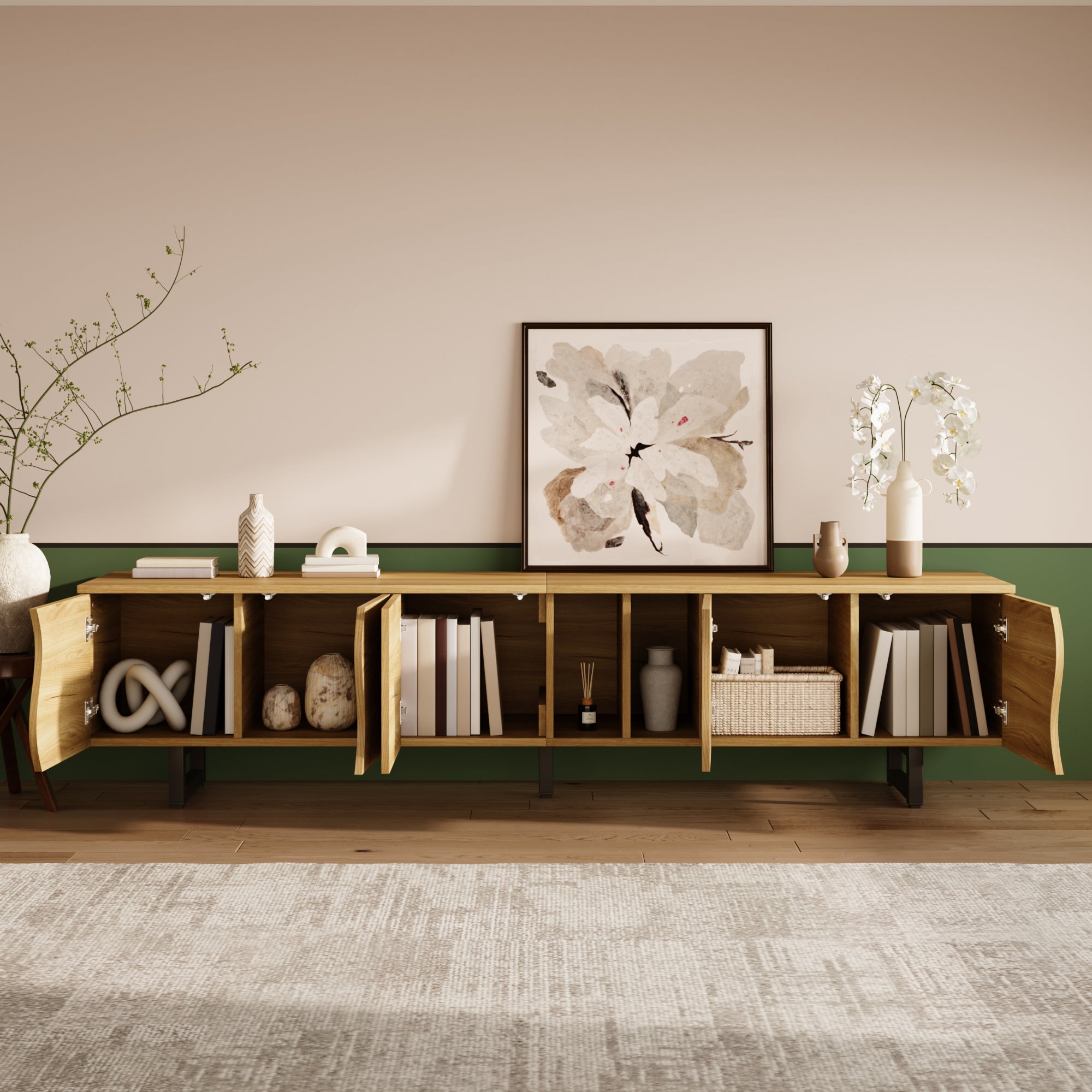 TV Cabinet 5-Door Media Console 191x38x46.5 cm, Natural Wood Look (PB+MDF)