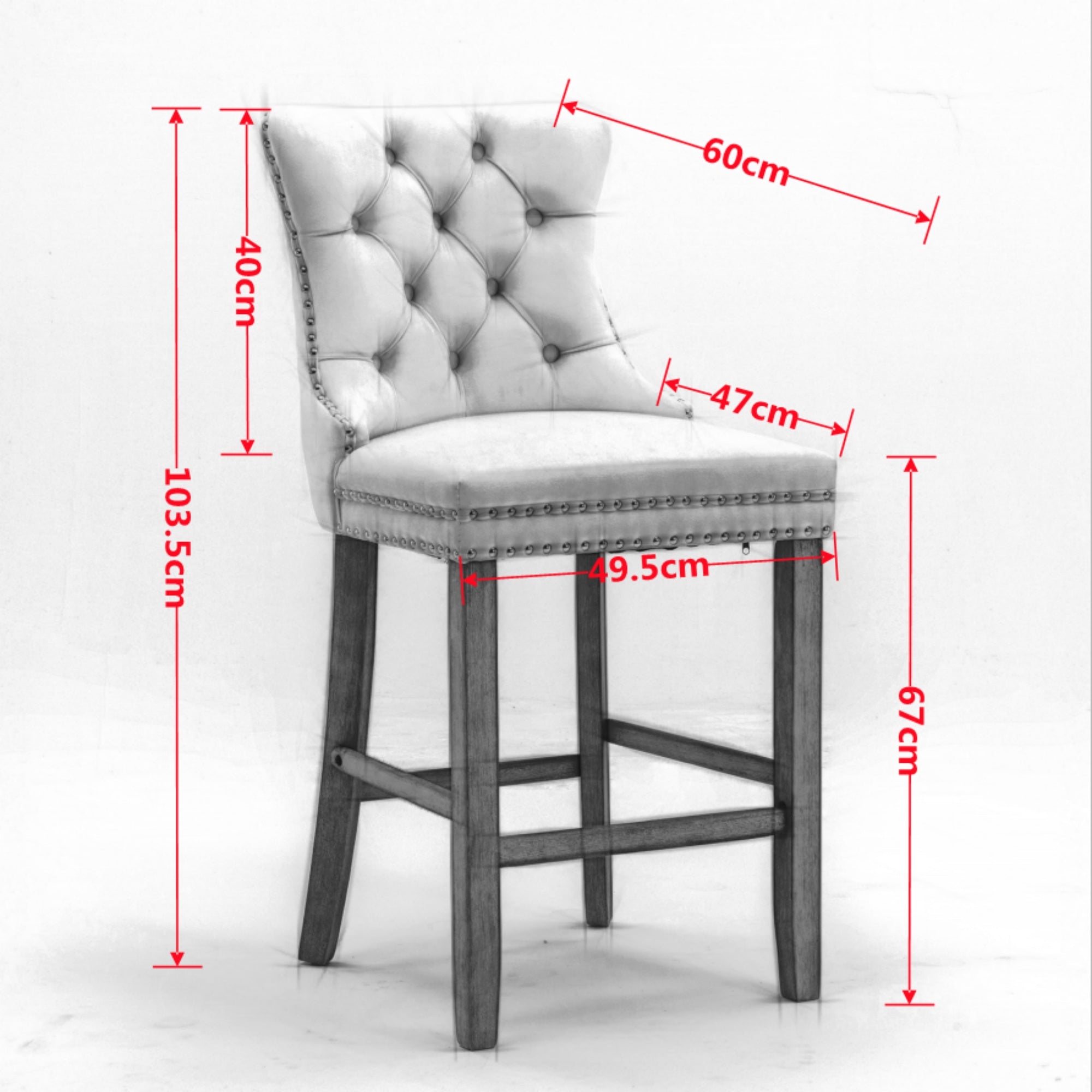 Contemporary Barstools, Button Tufted Wooden Legs Set of 2, Velvet Black