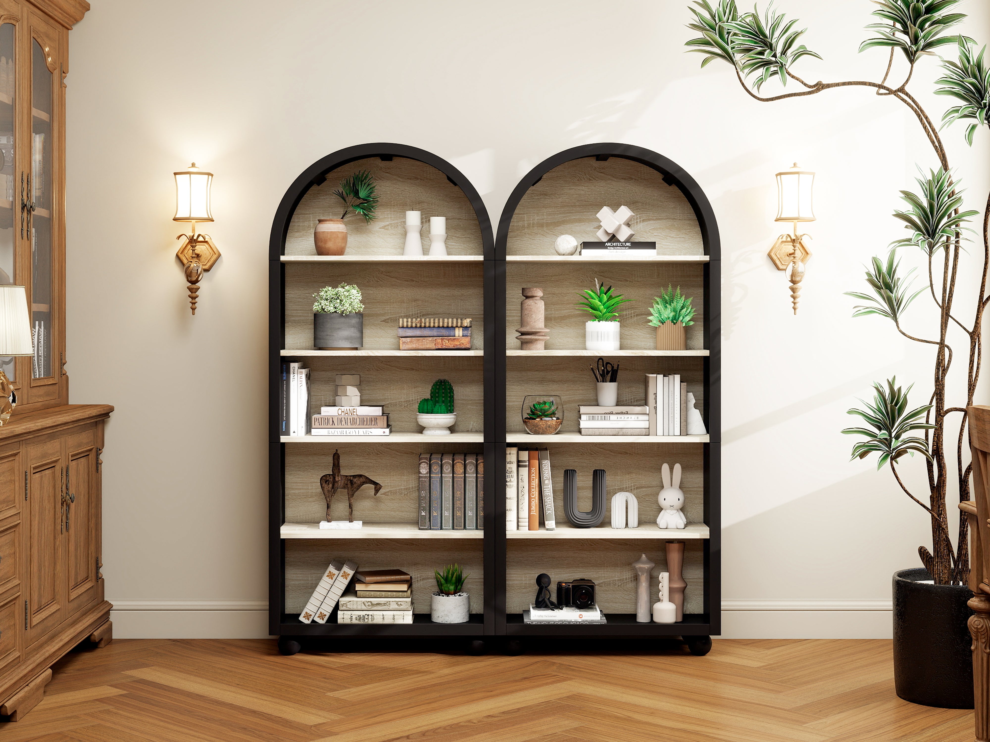 European Bookshelf, 5-Tier Open Storage, Hand-Painted Metal