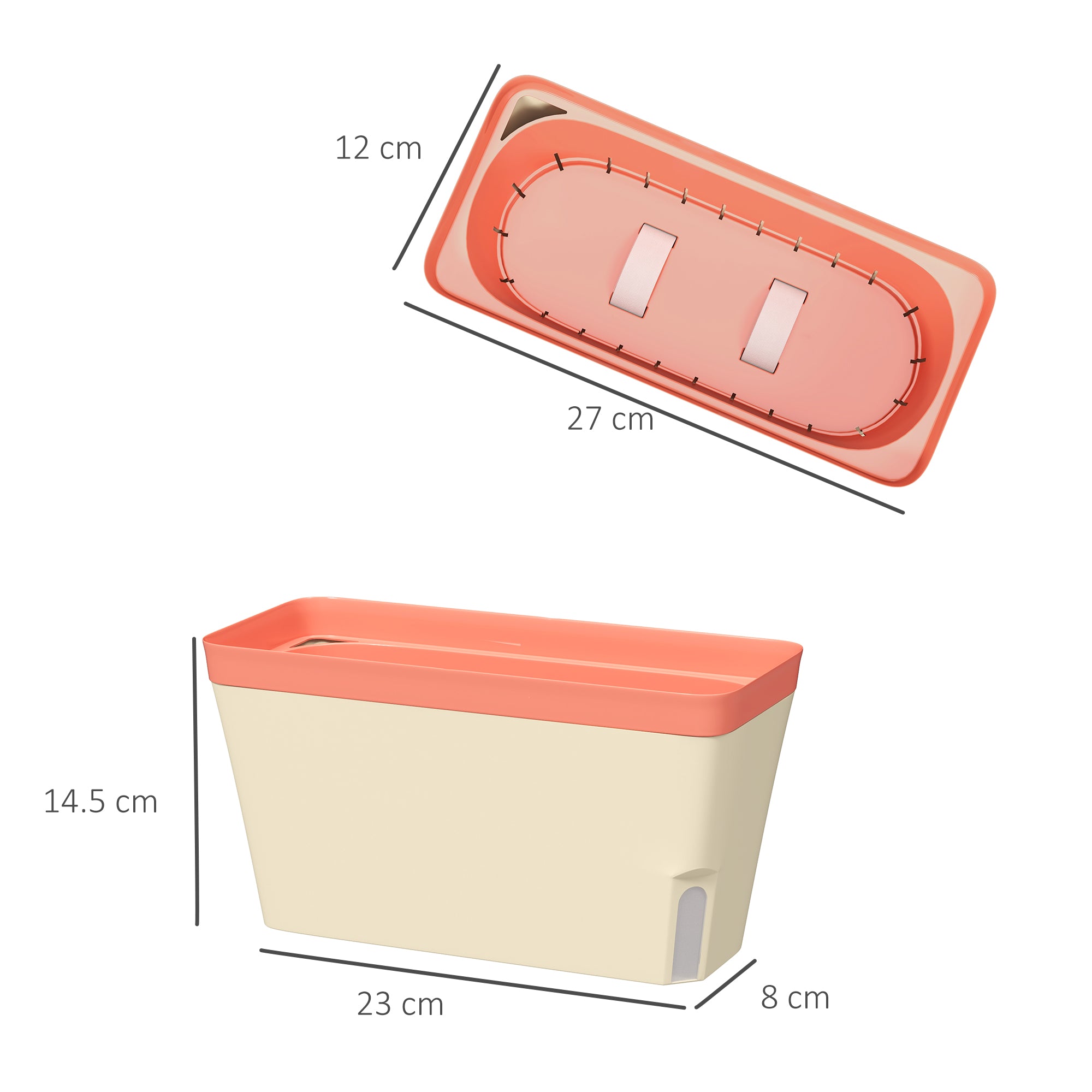 Set of 3 Self Watering Rectangular Plant Pots, 27cm Visual Water Level Window, Plastic