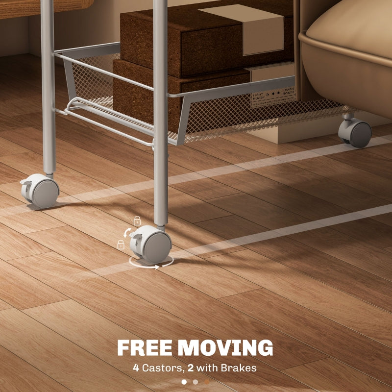 Storage Trolley 5-Tier Mesh Basket with Wheels, White Steel