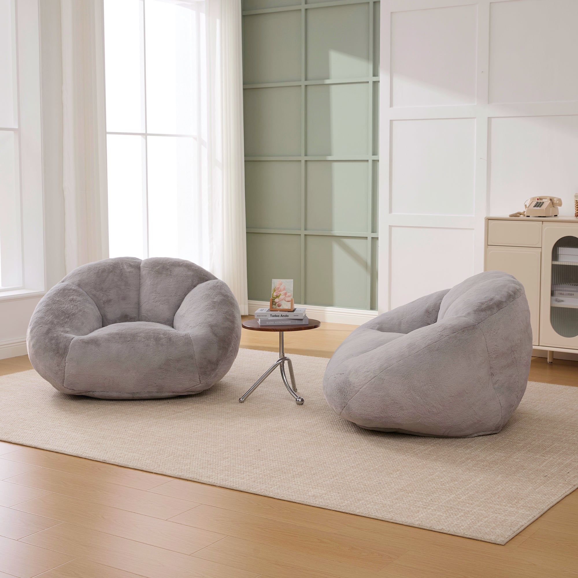 Soft Plush Beanbag Sofa, Non-slip and No Assembly Required, Artificial Rabbit Fur