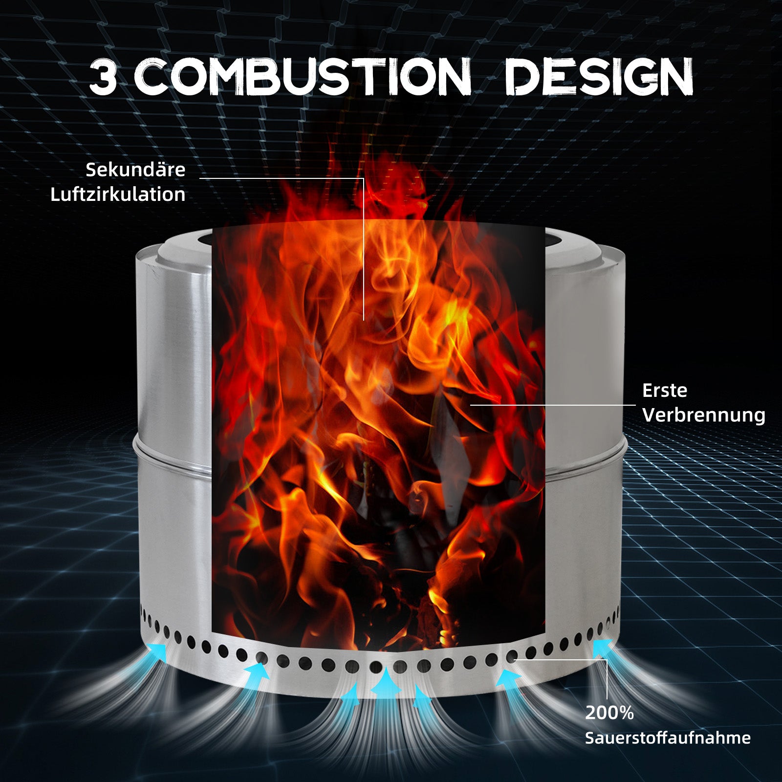 Fire Pit Portable Outdoor Fireplace with Ashtray Stainless Steel