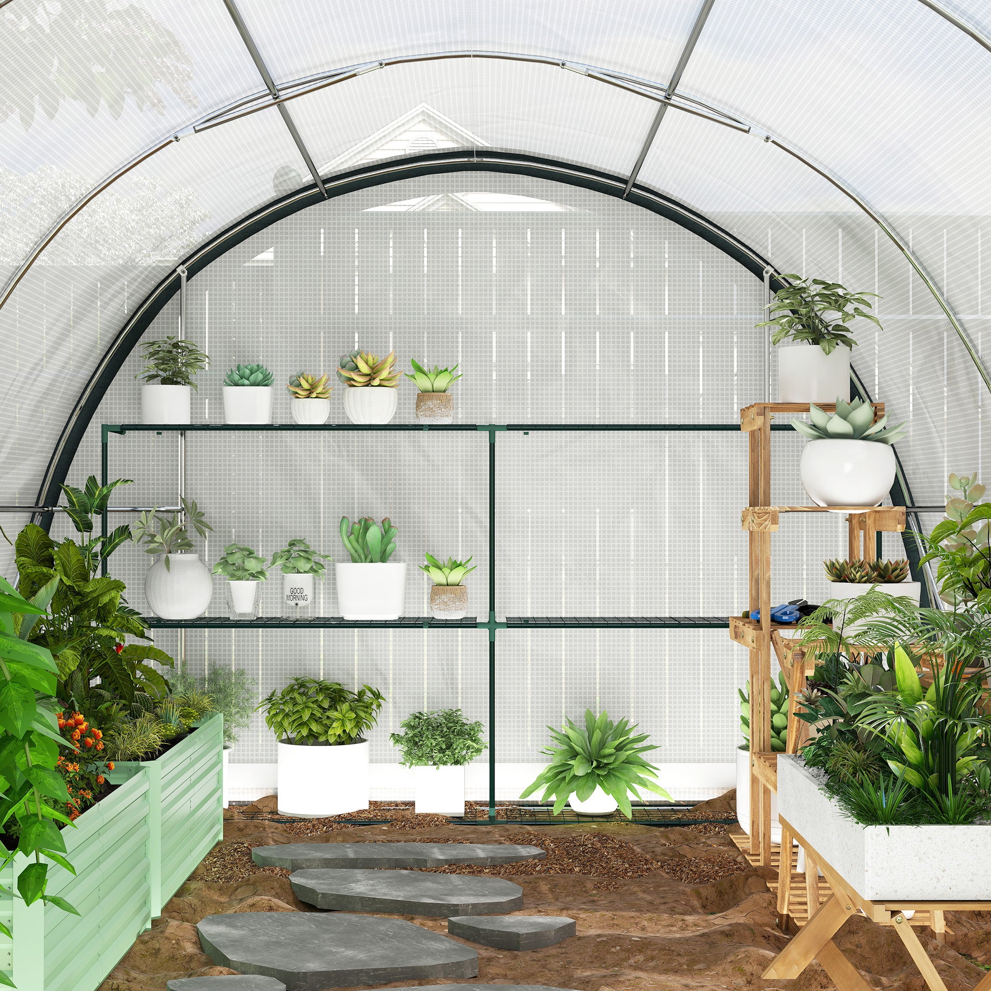 Walk-In Tunnel Greenhouse 4 x 3m with Accessories - White