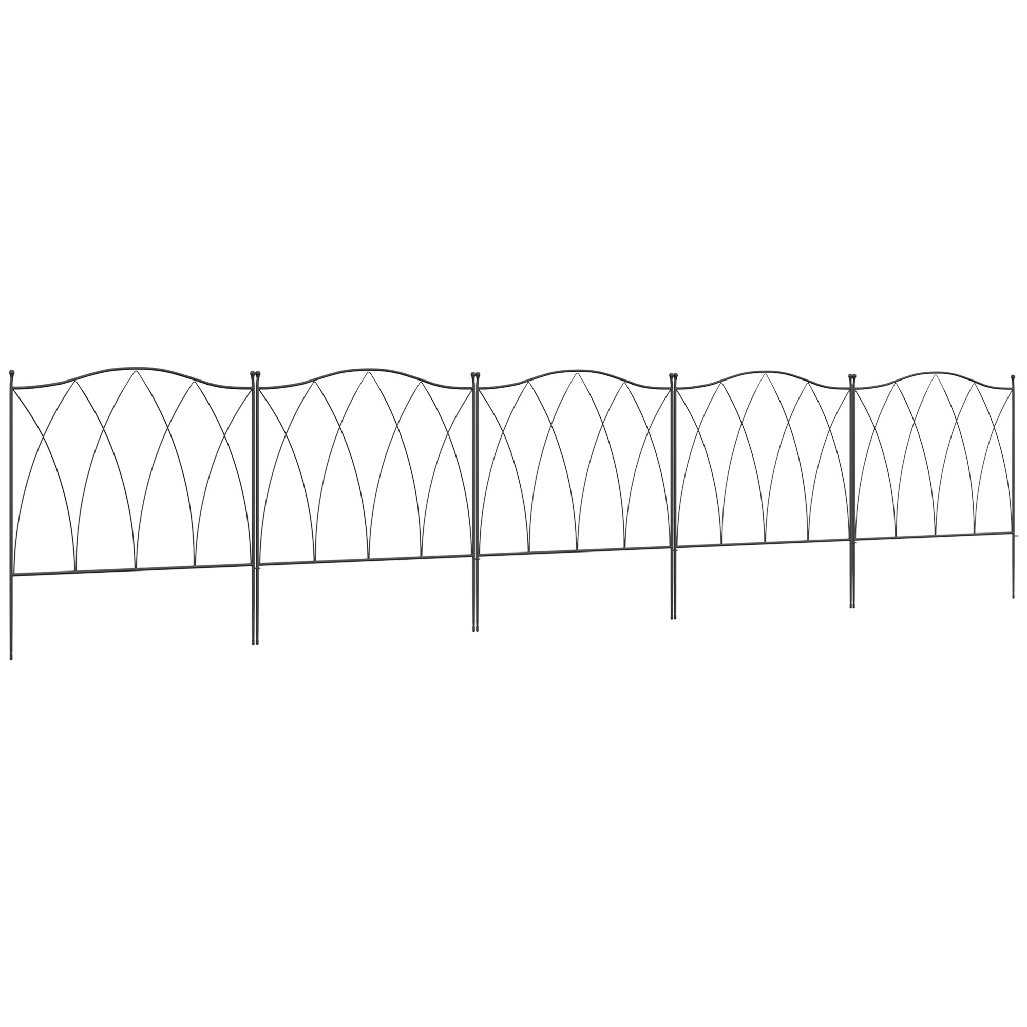 Decorative Fence Panels, Set of Five 61.5cm, Black Metal