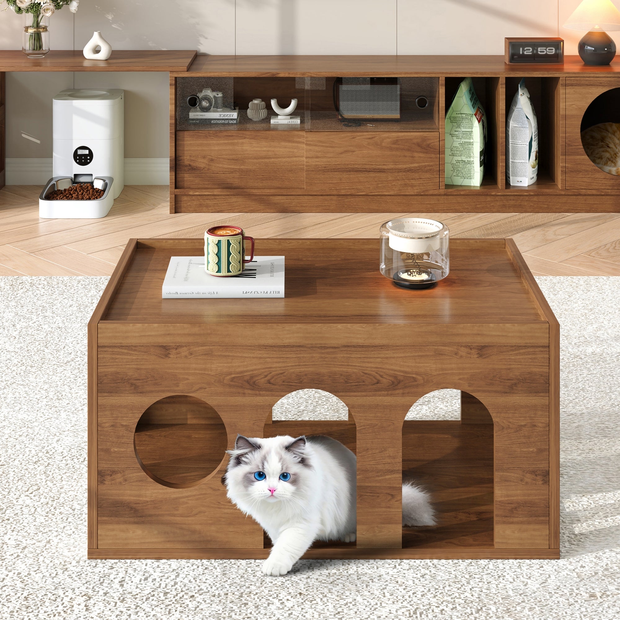 Coffee Table Pet-Friendly Cat Holes 80x50x40 cm Walnut Finish