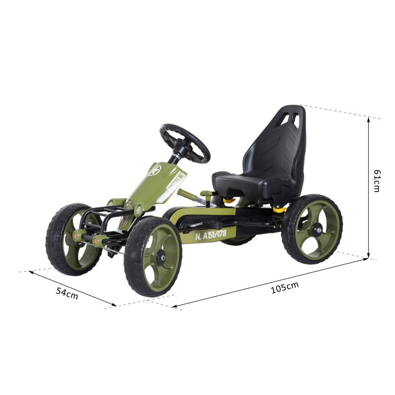 Go Kart pedal car with handbrake, adjustable seat, green