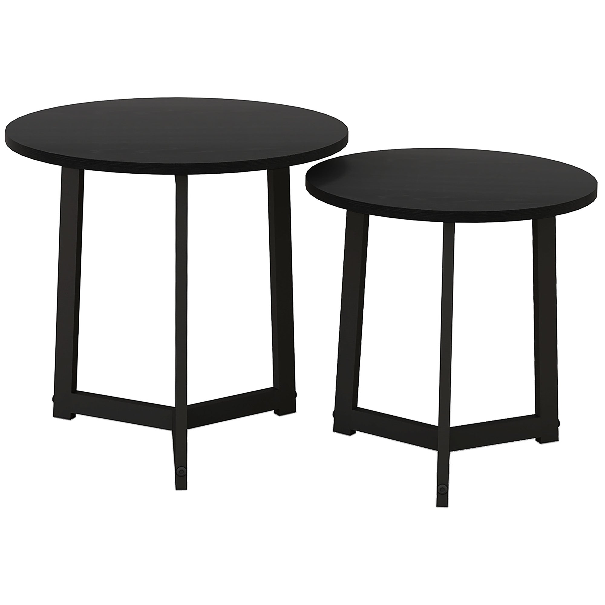2-Piece Coffee Table Set Round Side Steel Frame, Black