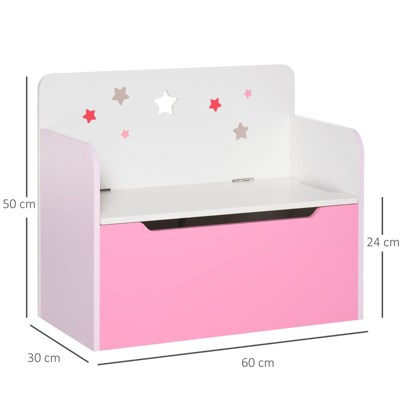 Kids Wooden Toy Box Storage Chest Bench Safety Hinge, Pink