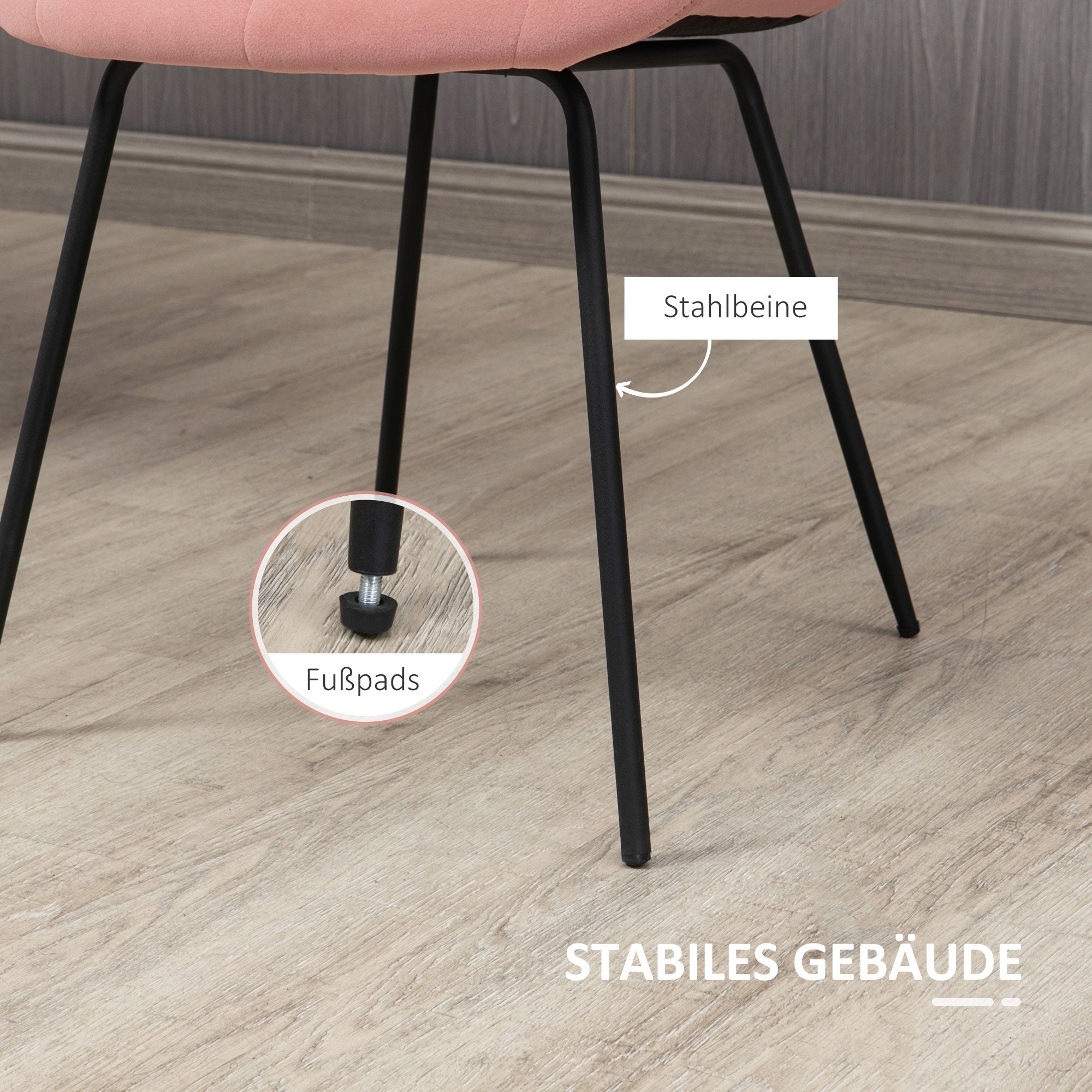 Dining Chair Set, Velvet Backrest, Steel Legs, Pink