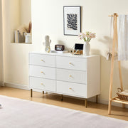 Chest of Drawers, 6-Drawer Storage with Steel Legs, White MDF