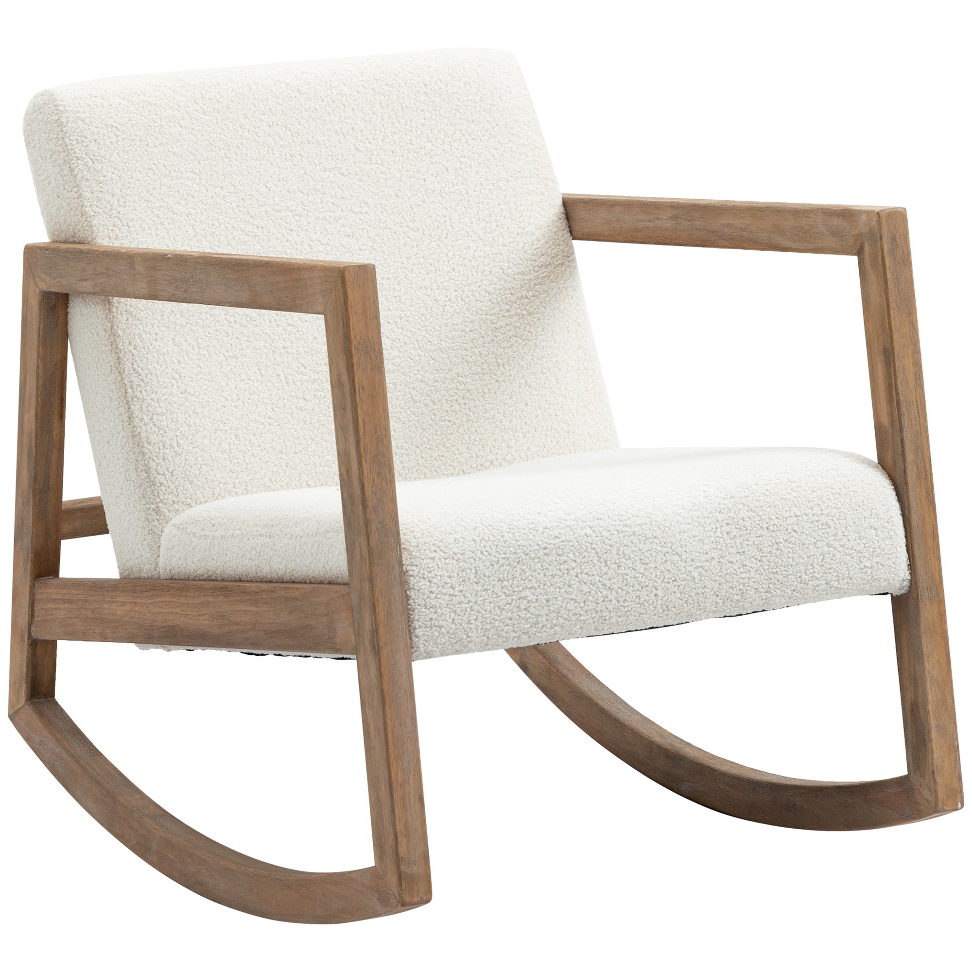 Rocking Chair, Upholstered, Wooden Frame, Cream White