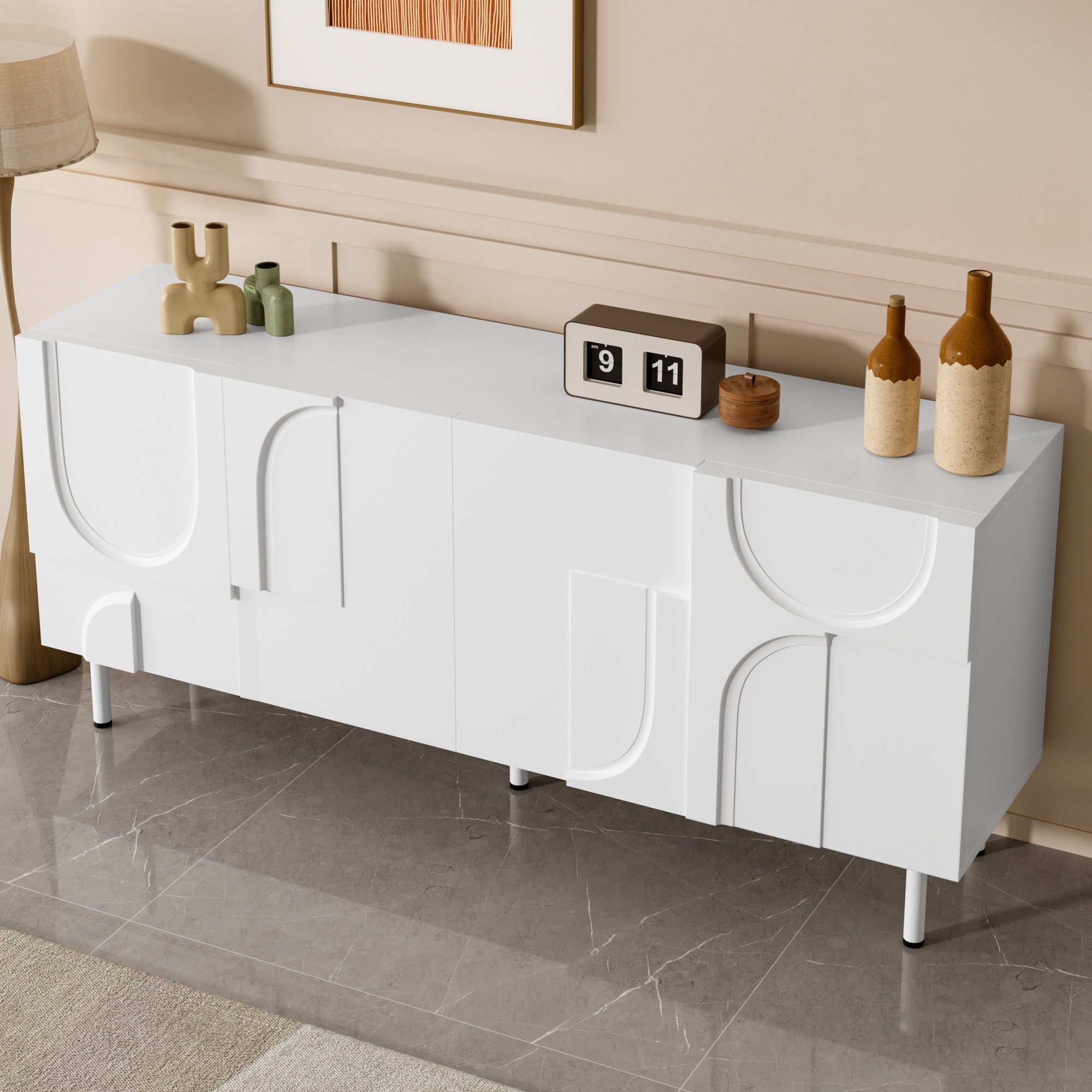 Sideboard Geometric Designer Multiple Storage White