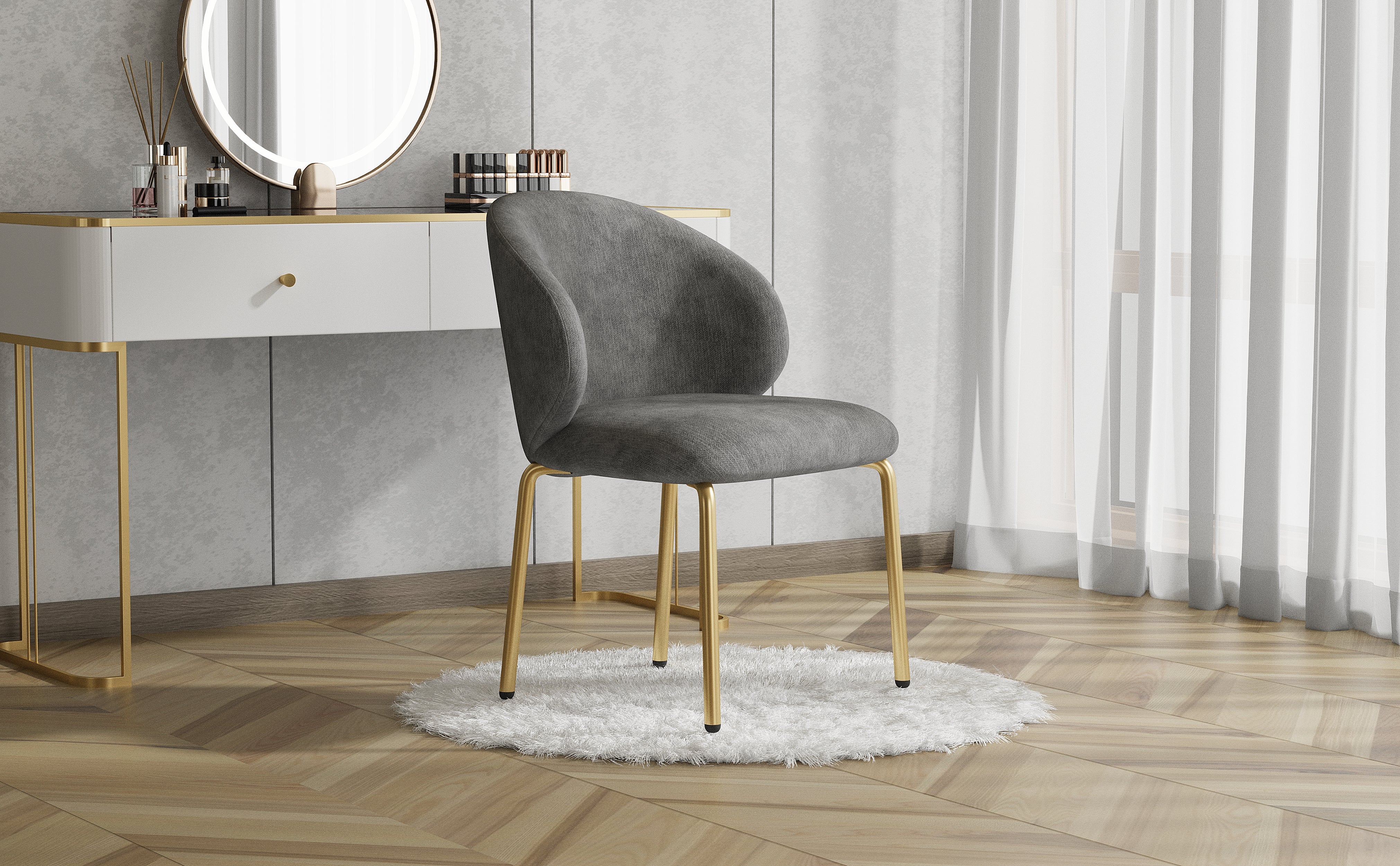 Dining Chairs and Lounge Chairs with Gold Legs, Set of 2, Grey Chenille