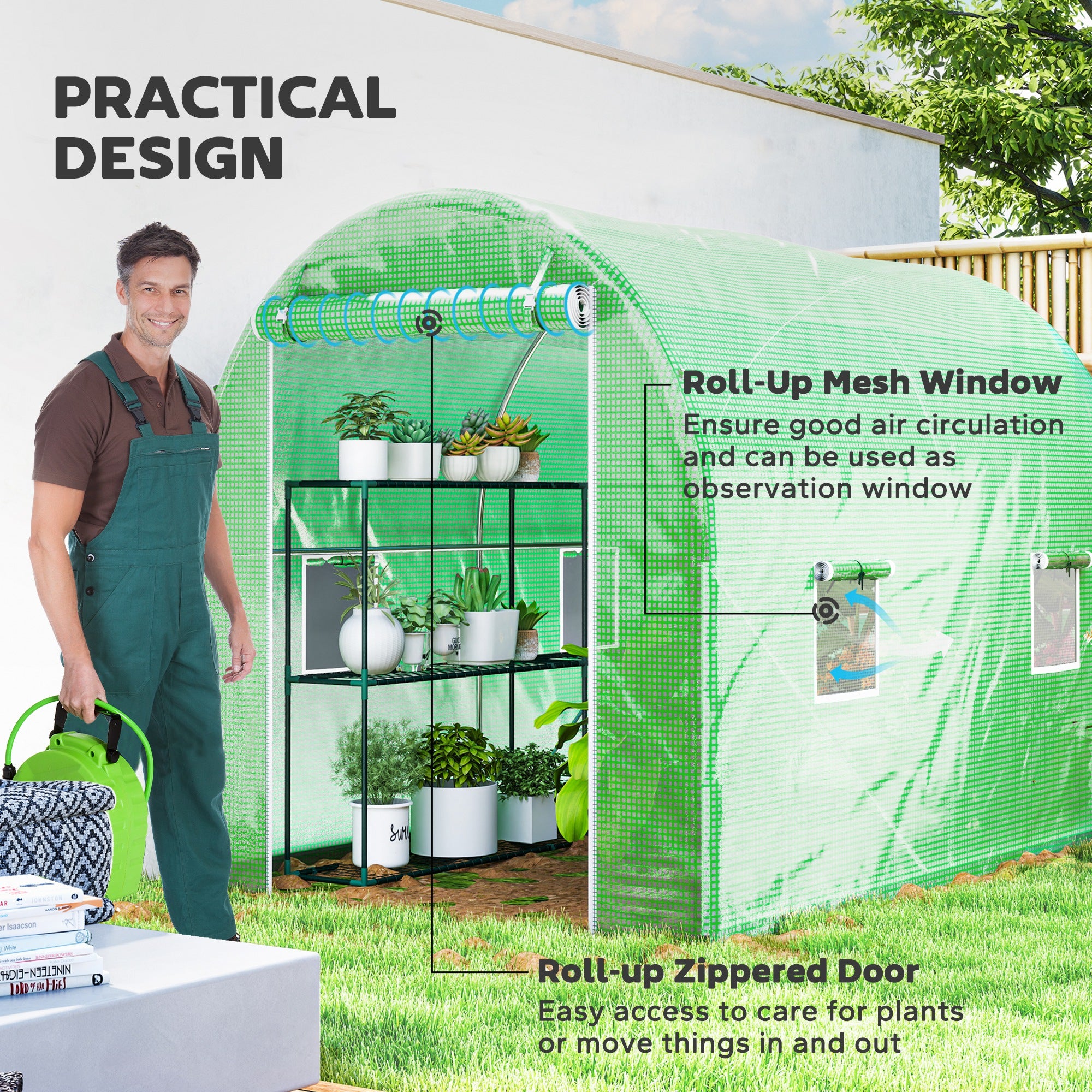 Walk-In Tunnel Greenhouse 300 x 195cm, Green