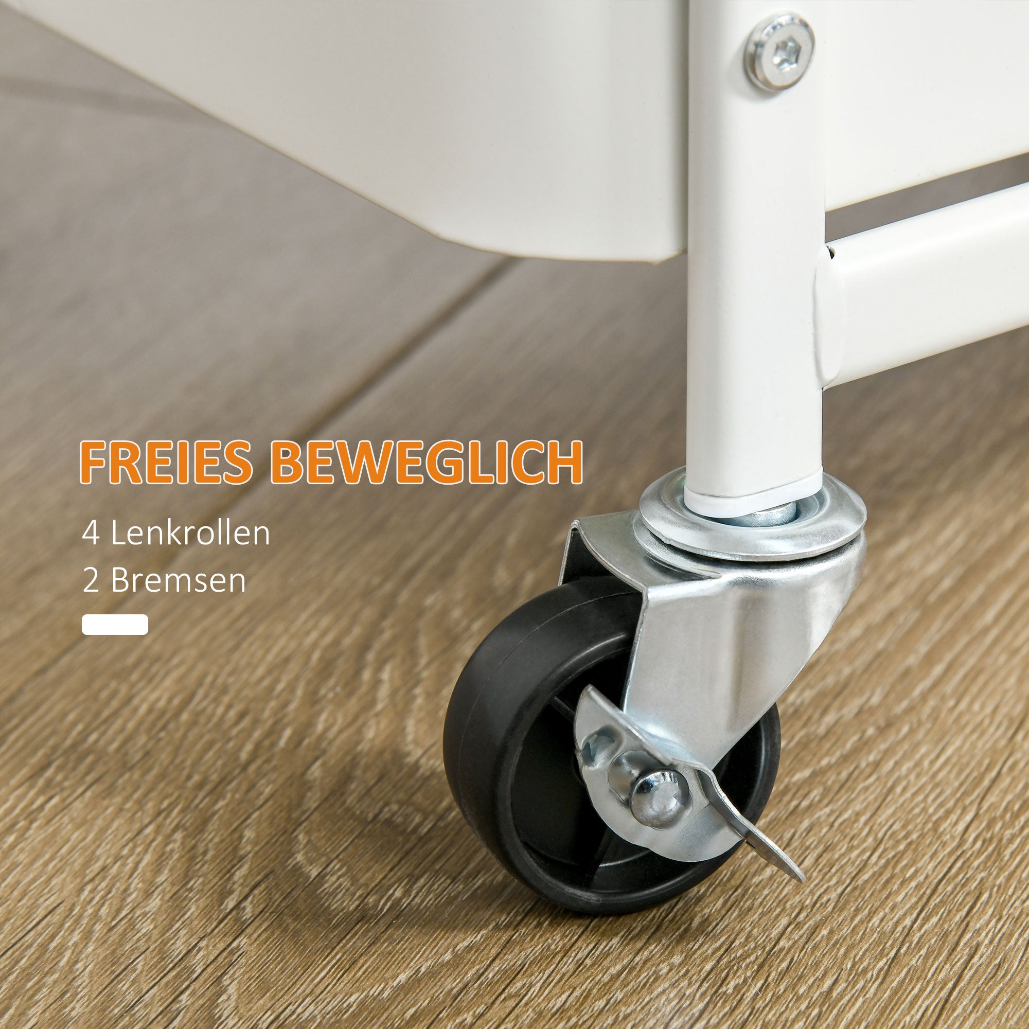 Rolling Cart, 3-Tier Kitchen Shelf with Wheels, Steel White