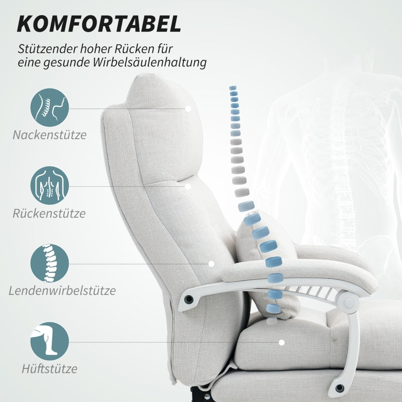 Office Chair, Ergonomic Desk with Lumbar Support & Footrest, Cream White