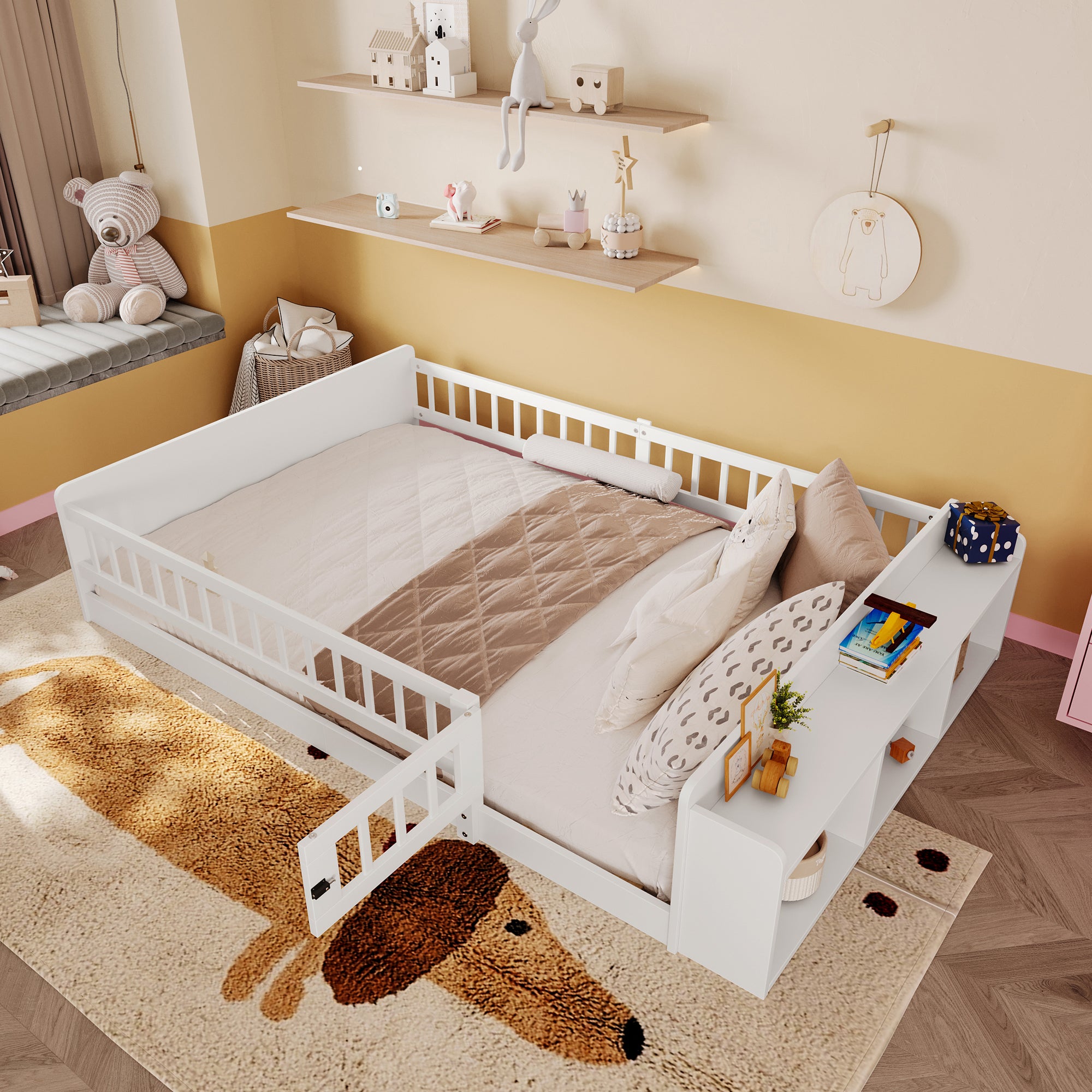 Wooden Bed Children's Storage Bed 140x200cm White Pine Wood