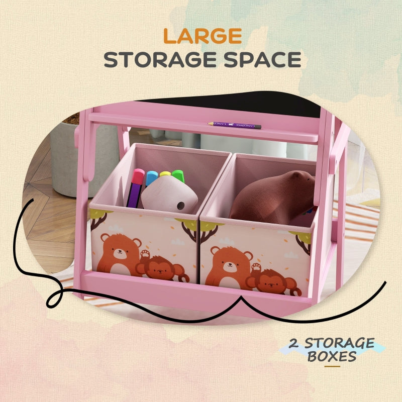 2 in 1 Kids Easel Whiteboard Chalkboard Storage Boxes Pink