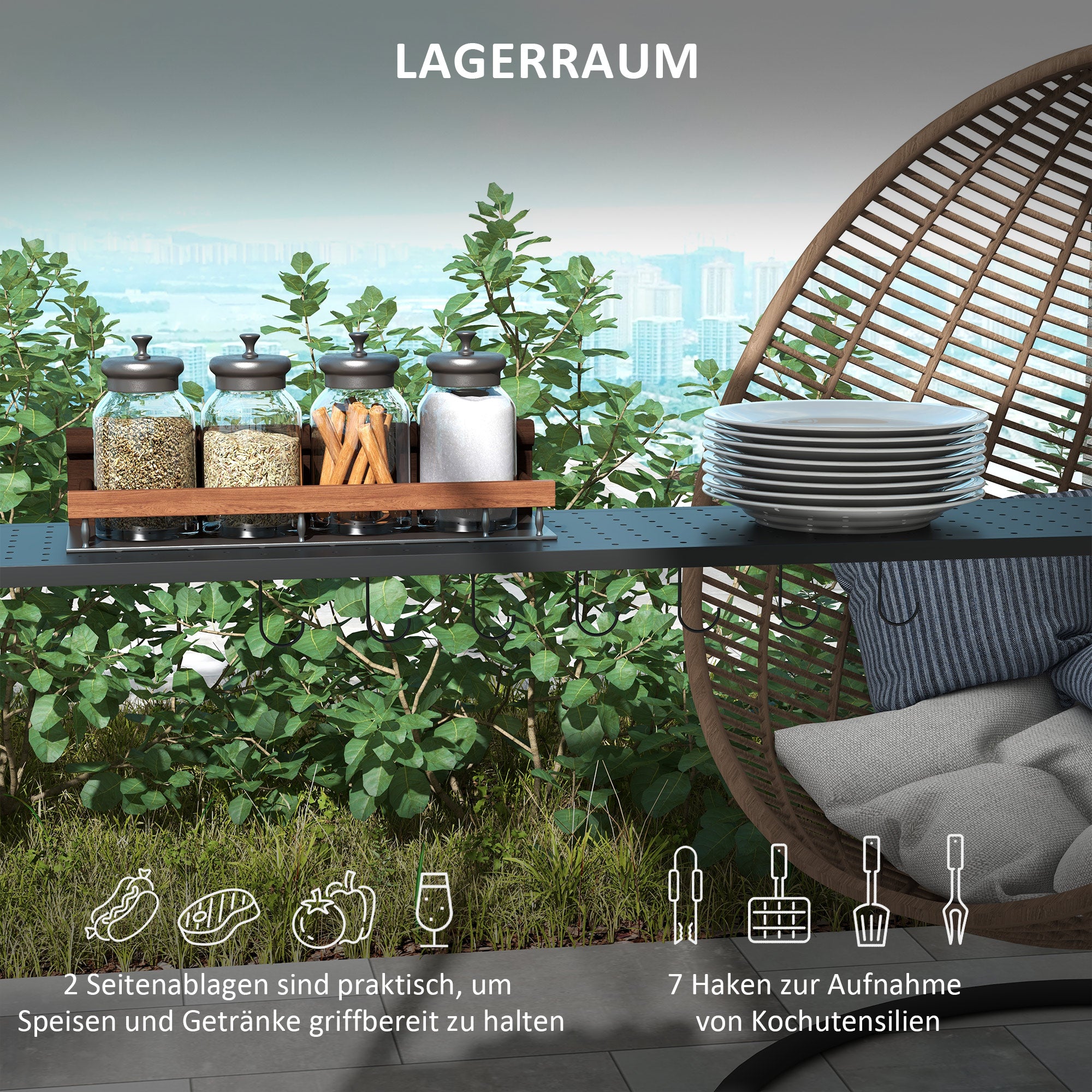 BBQ Grill Pavilion 1.1 x 2.3m Weatherproof Polyester Roof Side Shelves Khaki Steel