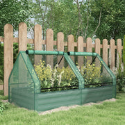 Metal Planter Box, Raised Garden Bed with Greenhouse, Green and Dark Grey