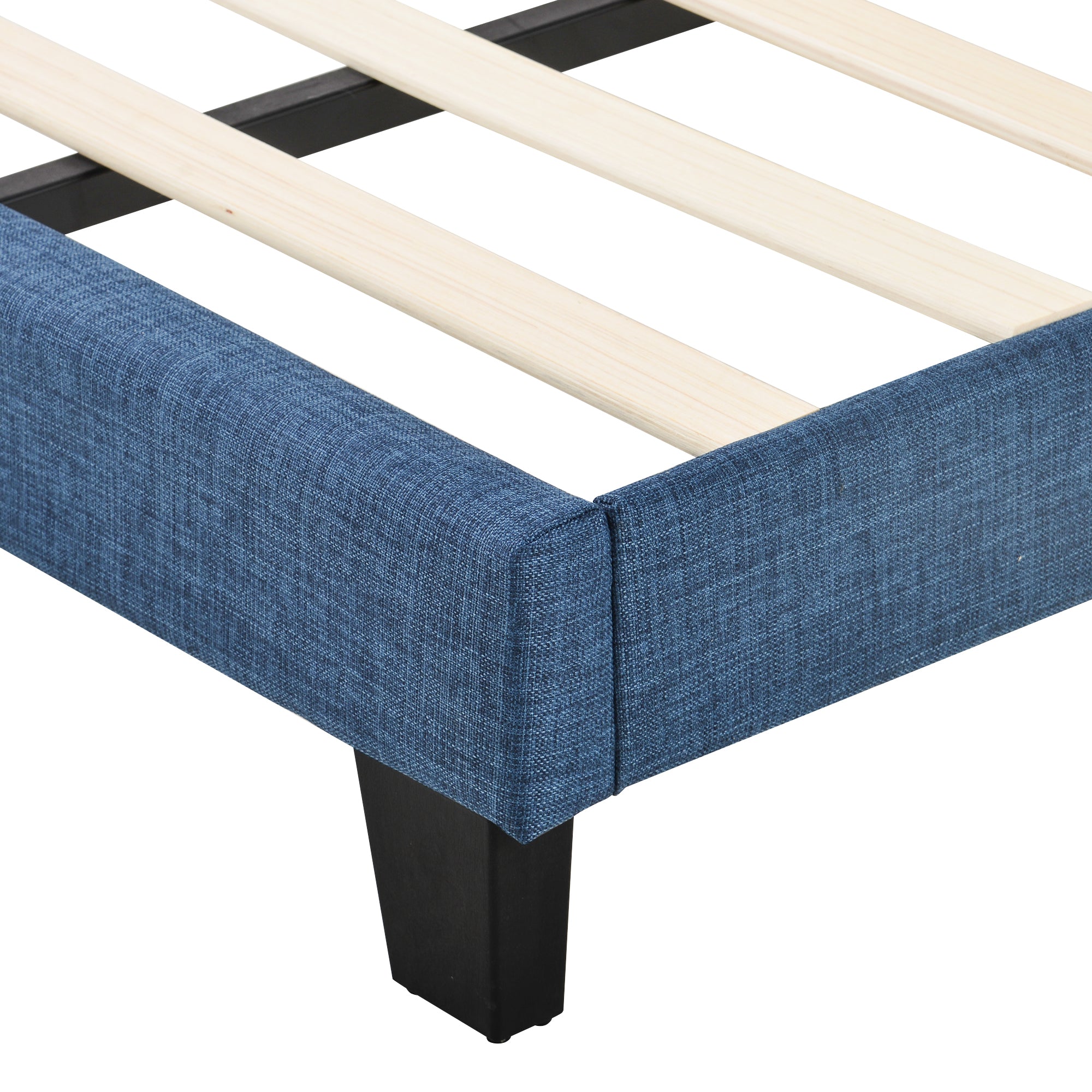 Upholstered Bed, Double with Slatted Frame, 140x200cm, Blue Linen