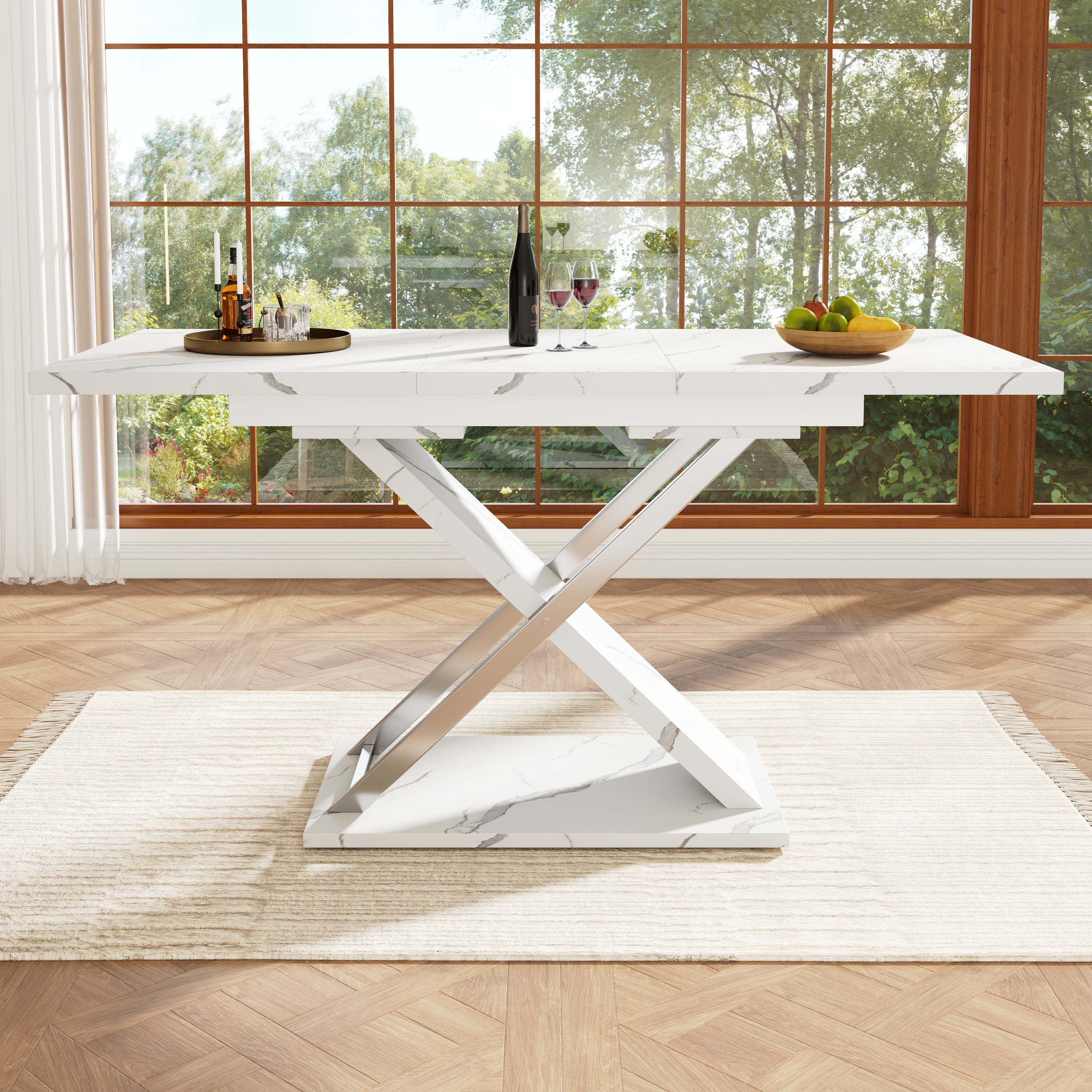 Dining Table, Extendable 118-157cm with Cross Legs
