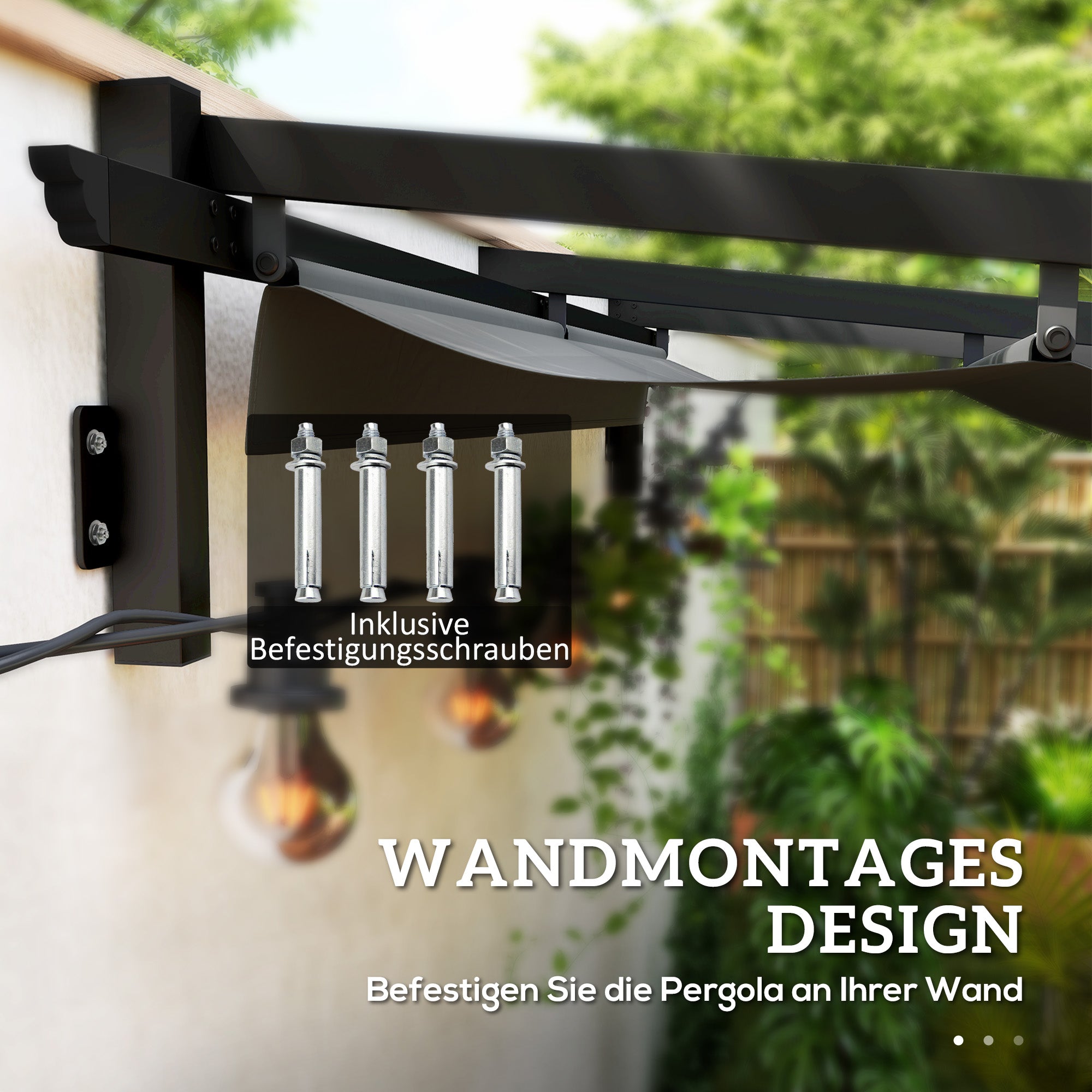 Patio Roof Pergola, Wall Mounted Adjustable 3x3m, Aluminum Dark Grey