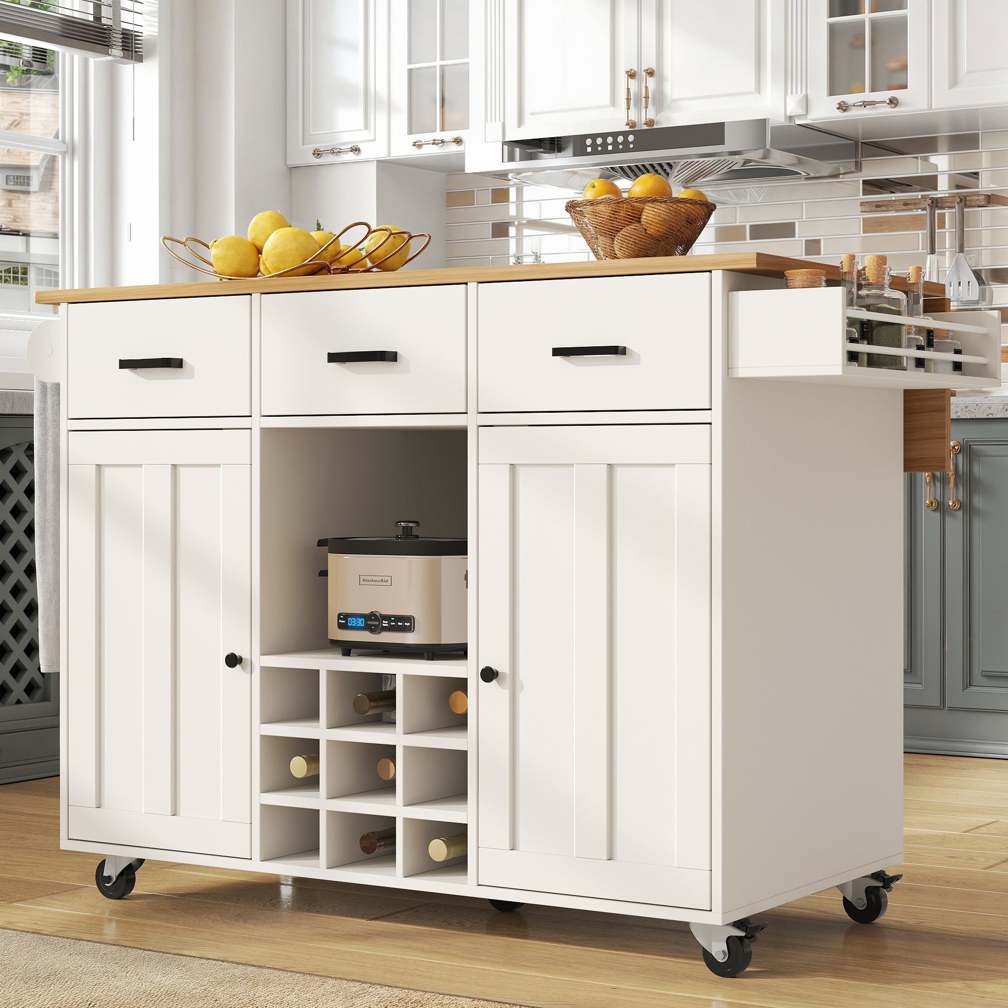 Dining Cart, Removable with Worktop, Towel Rail & Spice Rack, White