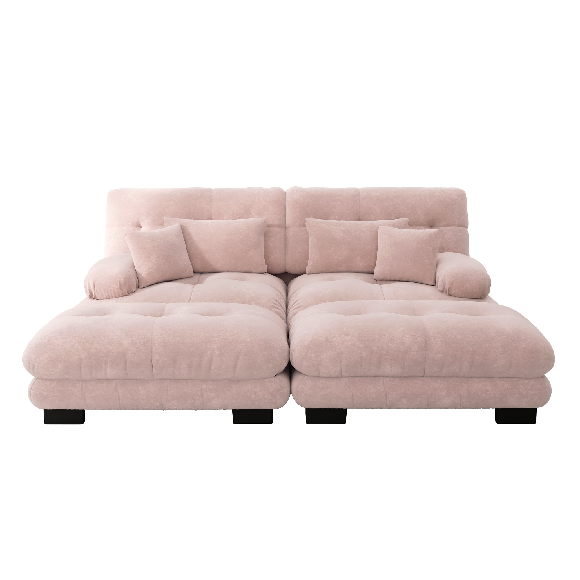 Cloud Corner Sofa, Double with Lumbar & Decorative Pillows, Ottomans, Chenille Pink