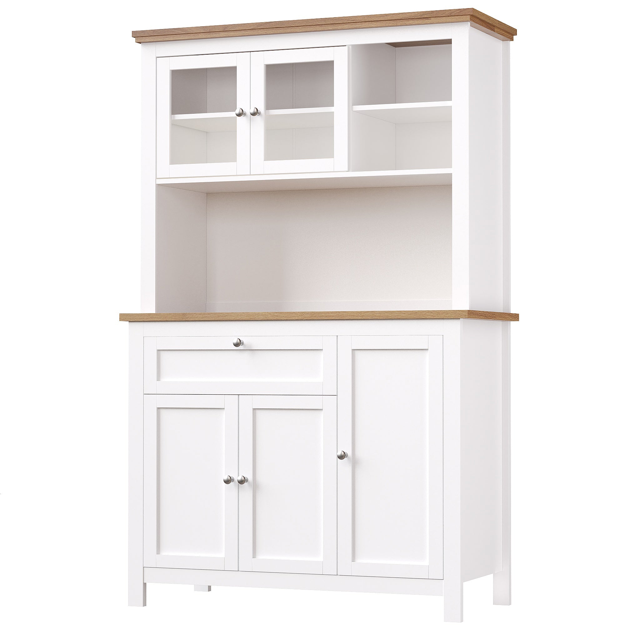 Tall Kitchen Cabinet 104x40x180cm Adjustable Shelves LED Lighting - White