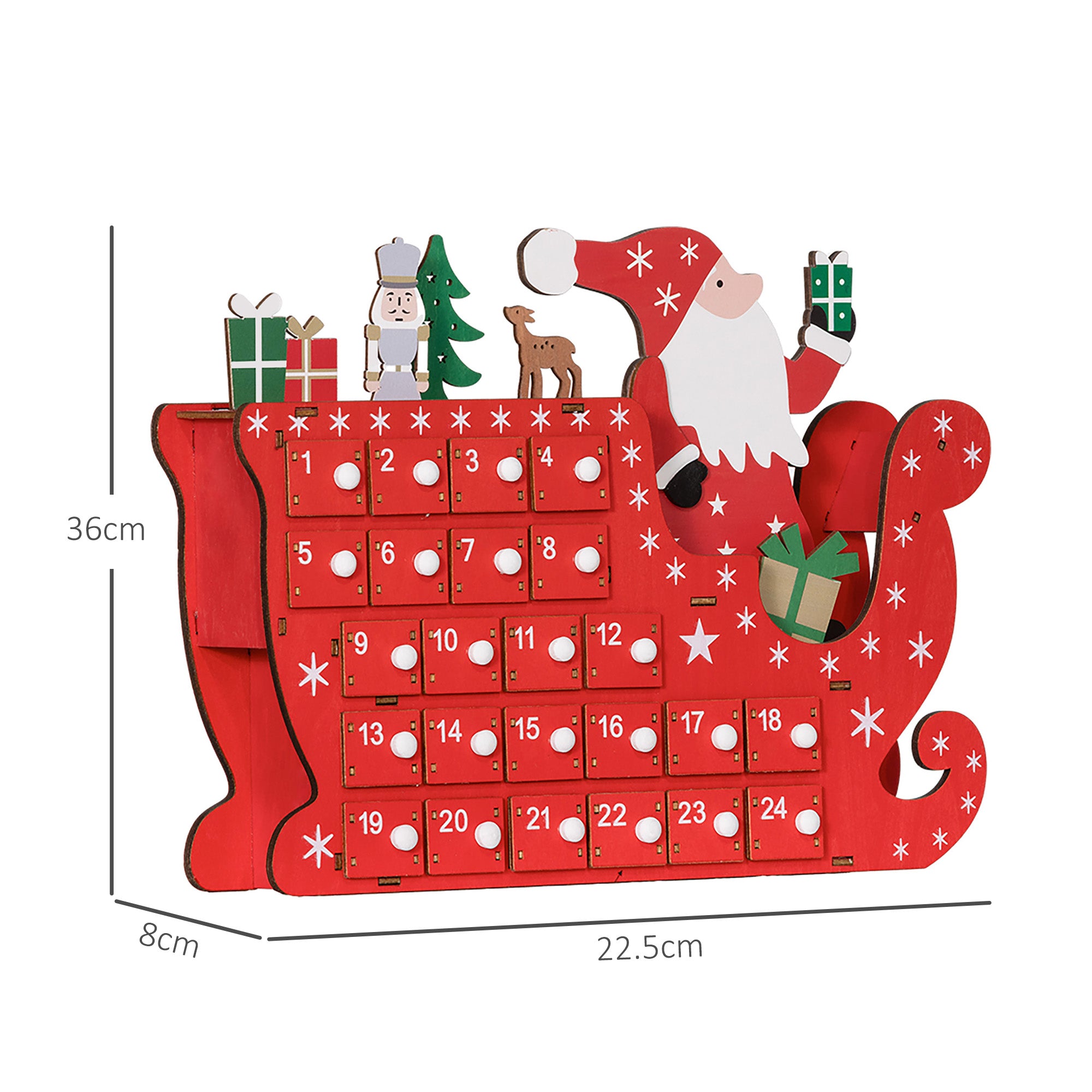 Advent Calendar, 24 Compartments Christmas Box, MDF Board Red
