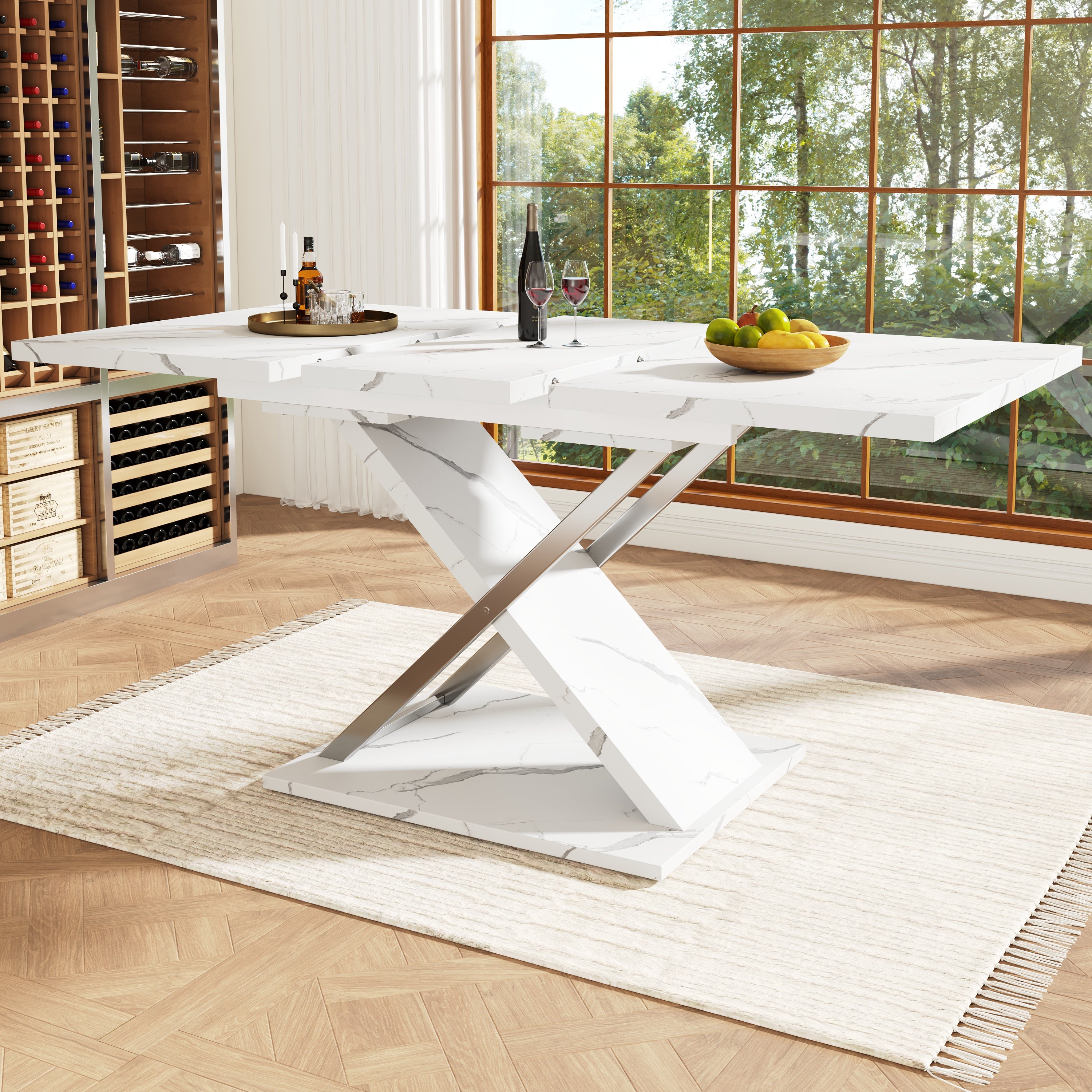 Dining Table, Extendable 118-157cm with Cross Legs
