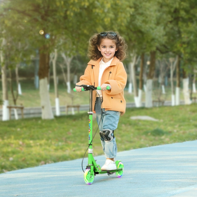 Children's Scooter with Double Brakes and Foldable Metal Frame, Green