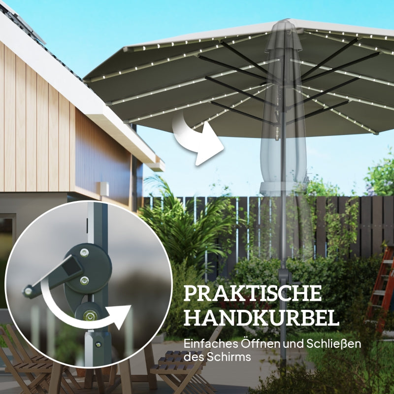 Double Parasol, Solar LED, UV 50+, Aluminium, Dark Grey