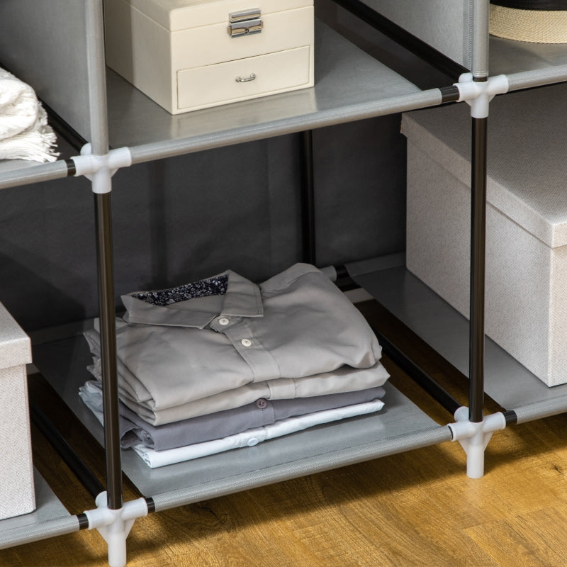 Fabric Wardrobe with Rails and Shelves - Dark Grey