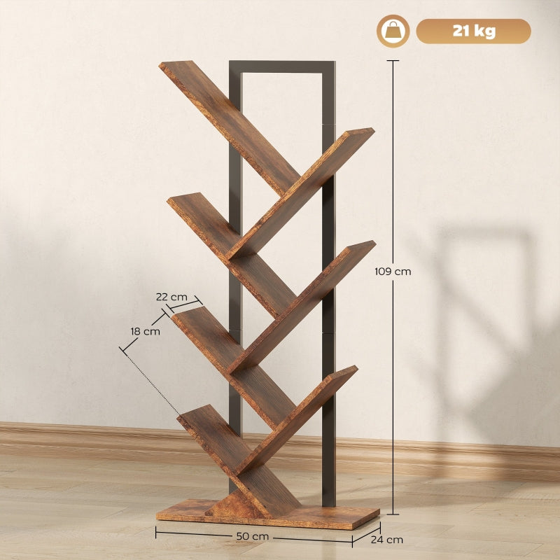 Tree Bookcase, Six-Section Storage Display, Wood-Effect