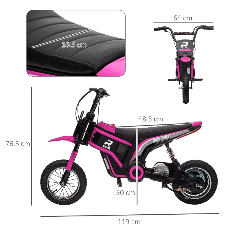 24V Electric Motorbike, Twist Grip Throttle, Music, Horn, 12" Pneumatic Tyres, 16km/h Max Speed - Pink