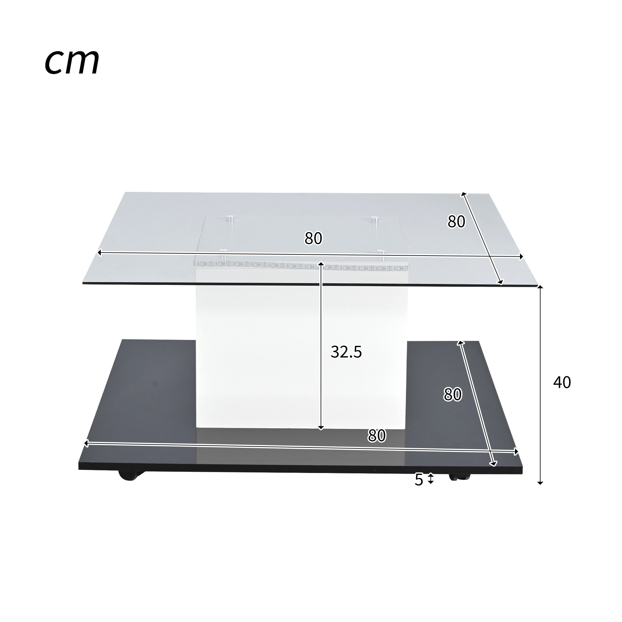 Coffee Table, High-Gloss Glass with Swivel Wheels