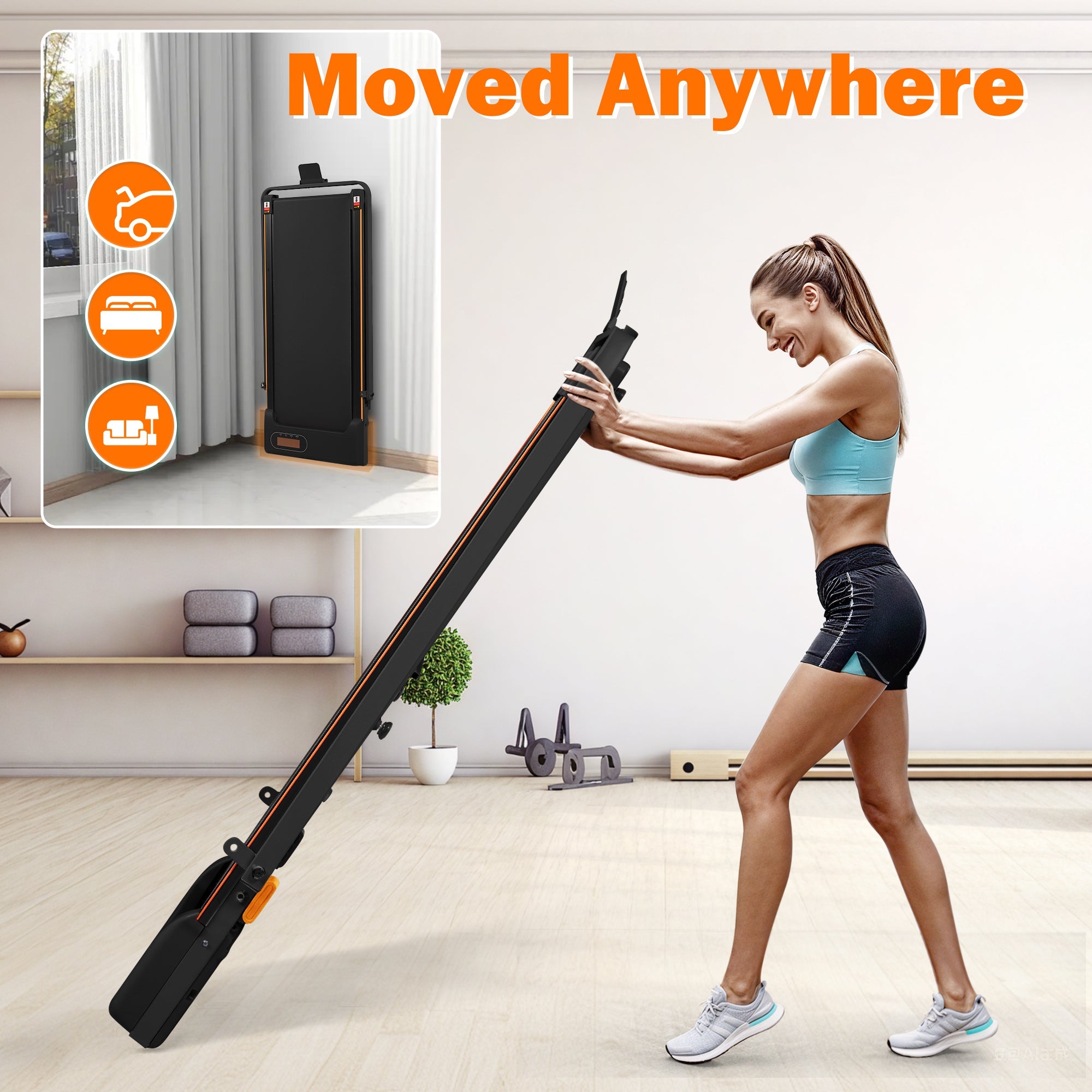 Folding Treadmill with Handrail & Adjustable Incline, 1-10 km/h Running Machine, Space Saving Low Noise Design, Black