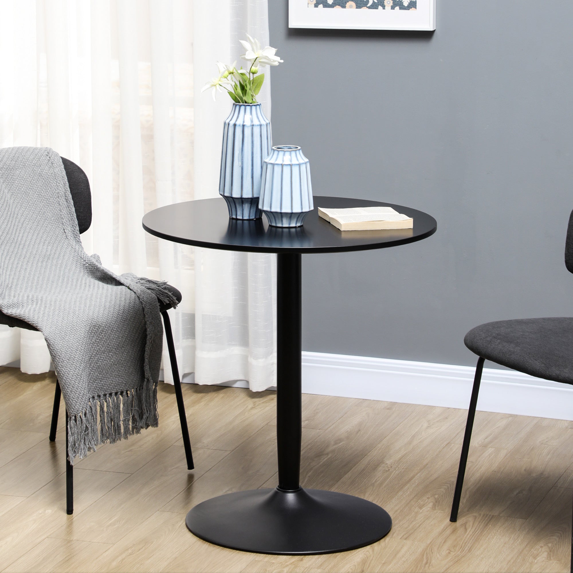 Round Dining Table for 2, Modern Steel Legs Small Spaces