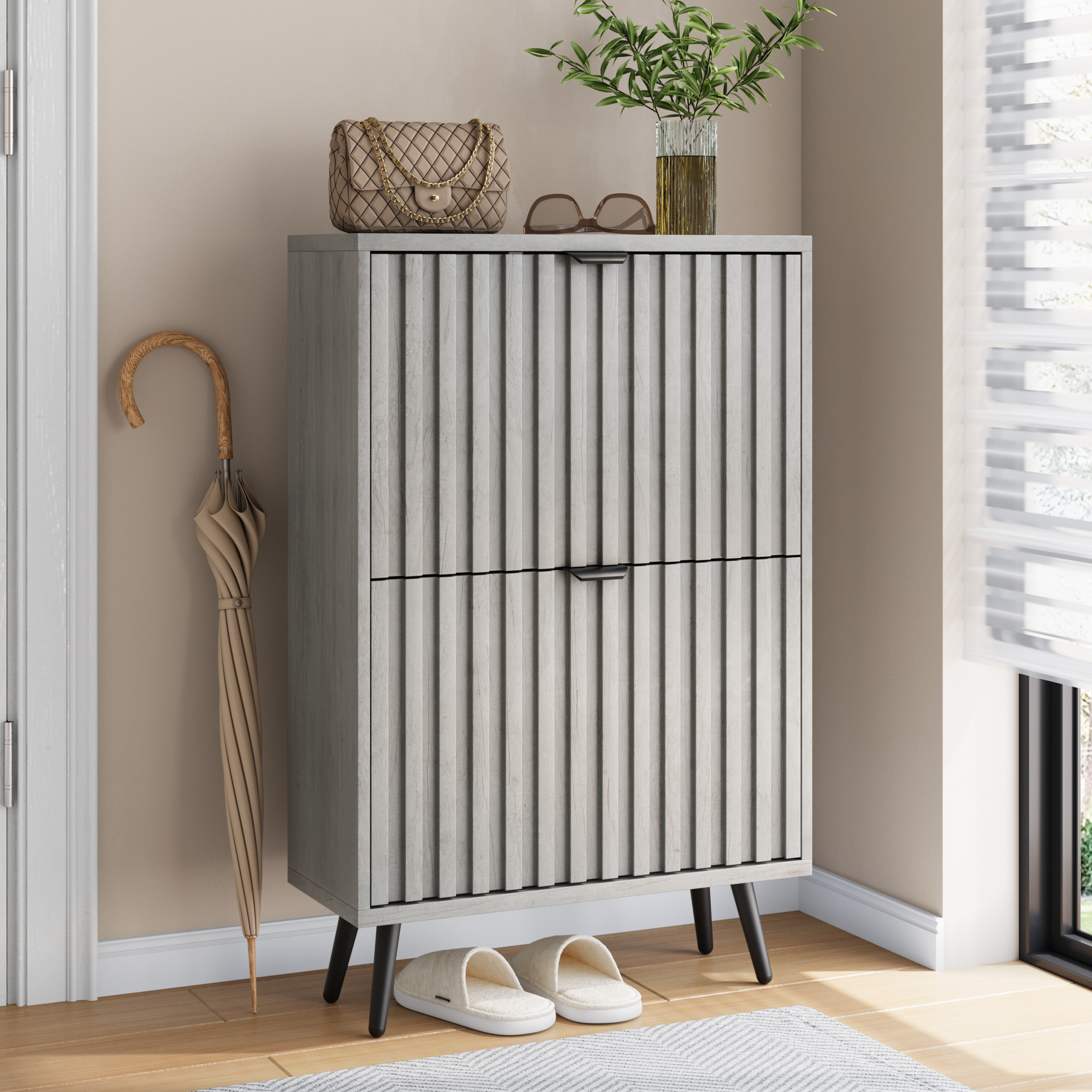 Shoe Cabinet 60cm with 2 Flip-Drawers, Grey