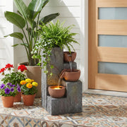 Garden Fountain with Three-Tier Waterfall and Antique Standing Basin, 230V Metal Finish