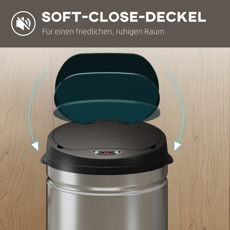 Sensor Waste Bin 50L Touchless Soft-Close Stainless Steel Silver