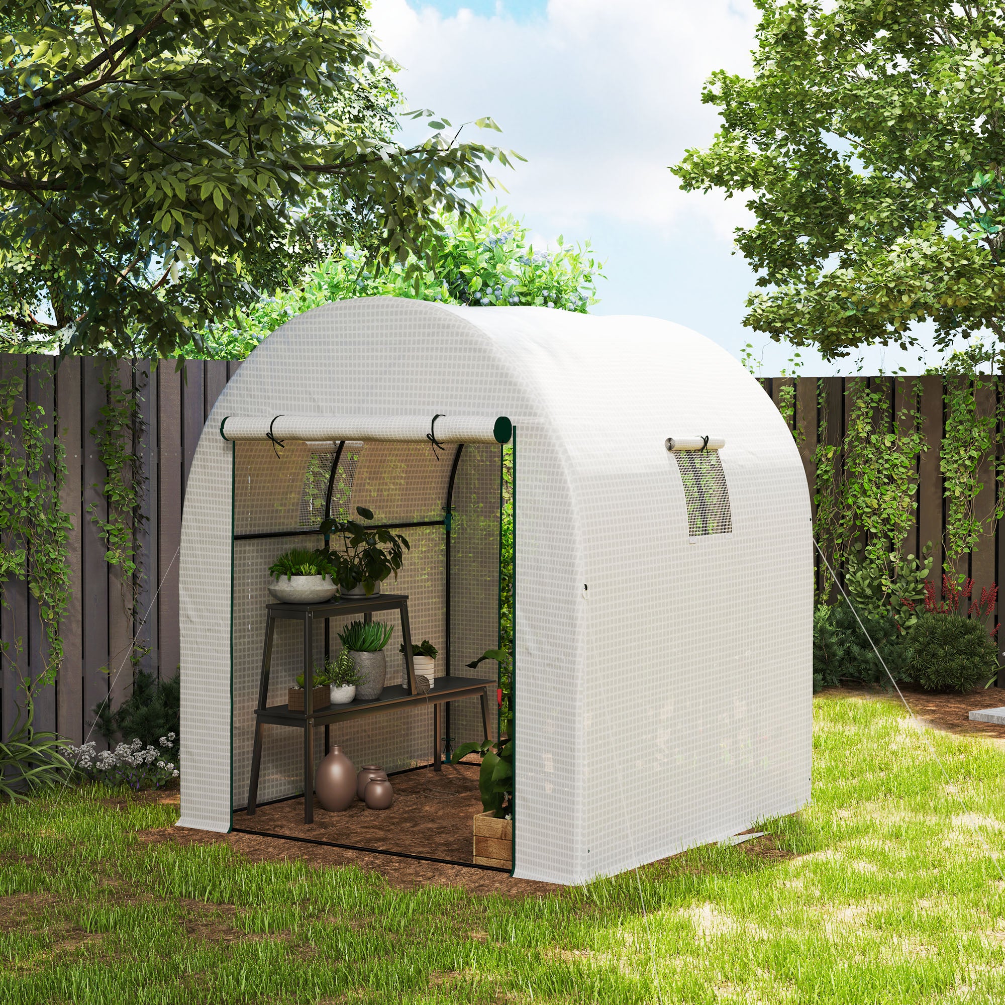 Walk-In Polytunnel Greenhouse 180 x 180cm White