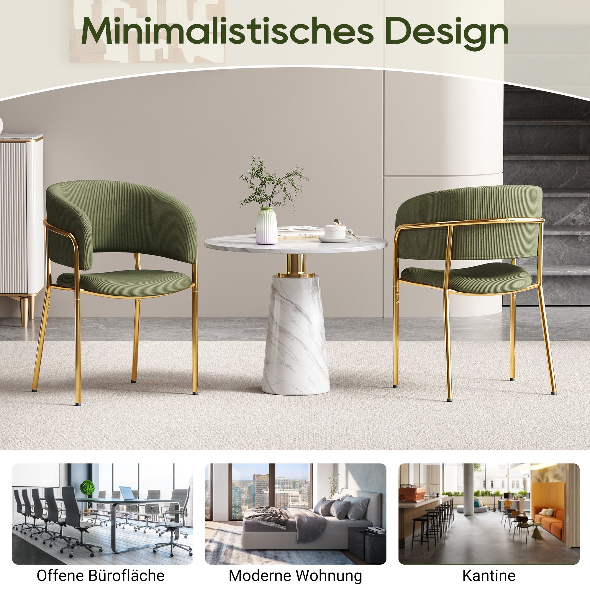 Modern Chairs with Angled Legs and Adjustable Feet, Green Corduroy Fabric (Set of 2)