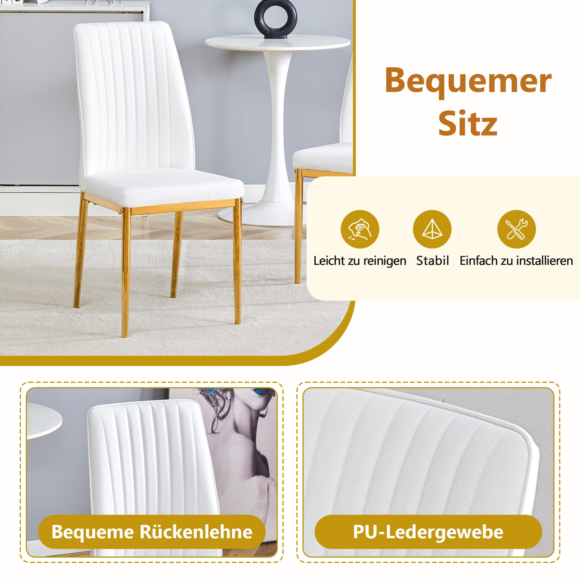 Table set with rectangular dining table, storage shelf, 4 armchairs, faux leather